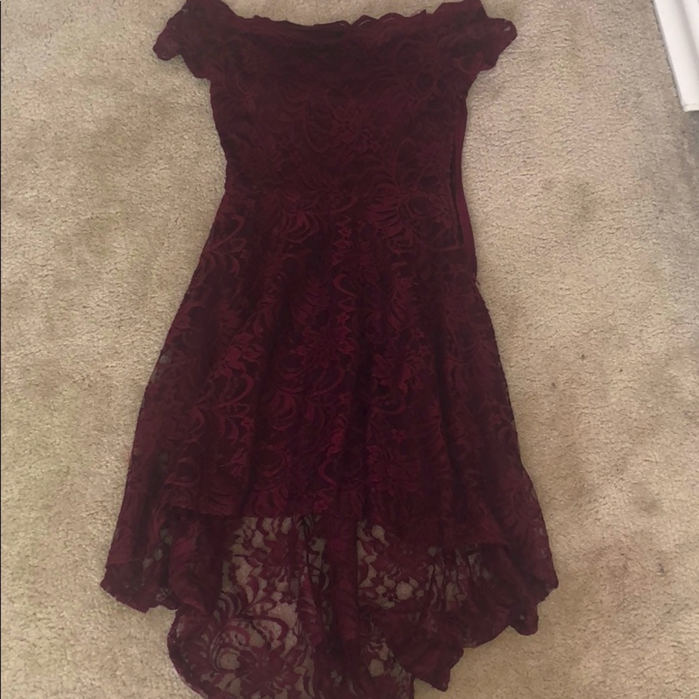 Homecoming/Prom High-Low Off Shoulder Lace Dress